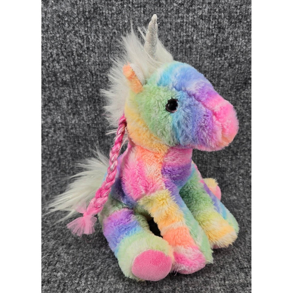 Douglas Cuddle Toy Rainbow Unicorn Plush Multicolor Braid Horn 11" Mythical